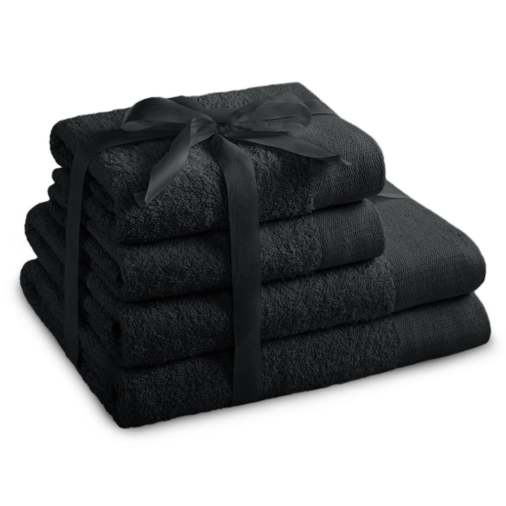 Set 4 prosoape de baie stil modern din bumbac 100%, 450 g/mp, Amari, 2x70x140 cm, 2x50x100 cm, negru