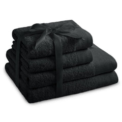 Set 4 prosoape de baie stil modern din bumbac 100%, 450 g/mp, Amari, 2x70x140 cm, 2x50x100 cm, negru