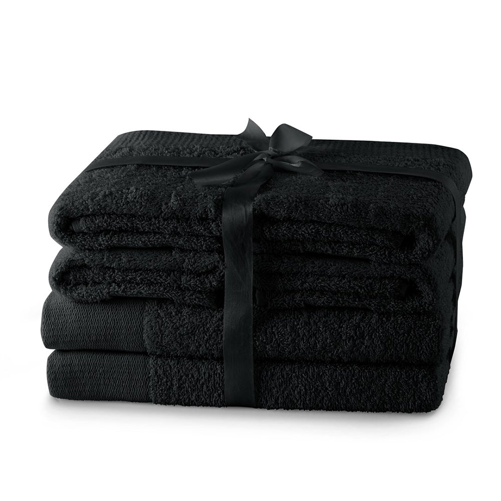 Set 6 prosoape de baie stil modern din bumbac 100%, 450 g/mp, Amari, 2x70x140 cm, 4x50x100 cm, negru