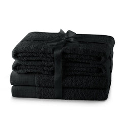 Set 6 prosoape de baie stil modern din bumbac 100%, 450 g/mp, Amari, 2x70x140 cm, 4x50x100 cm, negru