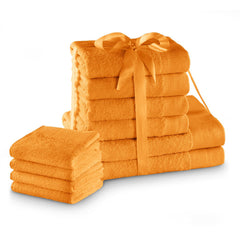 Set 10 prosoape de baie stil modern din bumbac 100%, 450 g/mp, Amari, 2x70x140 cm, 4x50x100 cm, 4x30x50 cm, portocaliu