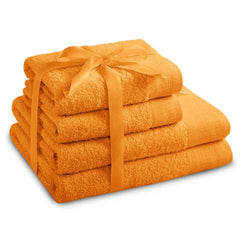 Set 4 prosoape de baie stil modern din bumbac 100%, 450 g/mp, Amari, 2x70x140 cm, 2x50x100 cm, portocaliu
