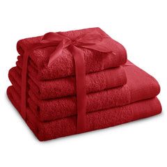 Set 4 prosoape de baie stil modern din bumbac 100%, 450 g/mp, Amari, 2x70x140 cm, 2x50x100 cm, rosu