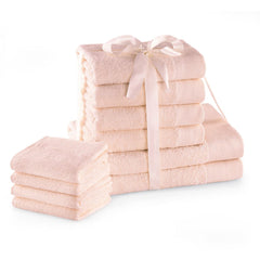 Set 10 prosoape de baie stil modern din bumbac 100%, 450 g/mp, Amari, 2x70x140 cm, 4x50x100 cm, 4x30x50 cm, roz pudra