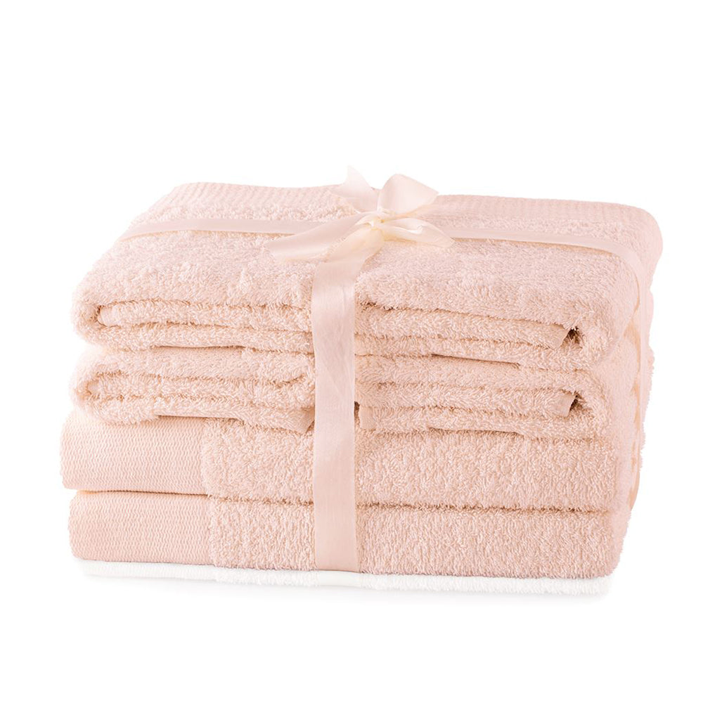 Set 6 prosoape de baie stil modern din bumbac 100%, 450 g/mp, Amari, 2x70x140 cm, 4x50x100 cm, roz pudra