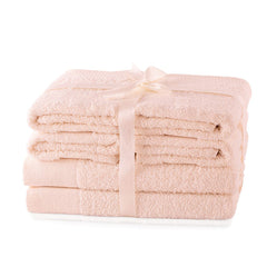 Set 6 prosoape de baie stil modern din bumbac 100%, 450 g/mp, Amari, 2x70x140 cm, 4x50x100 cm, roz pudra