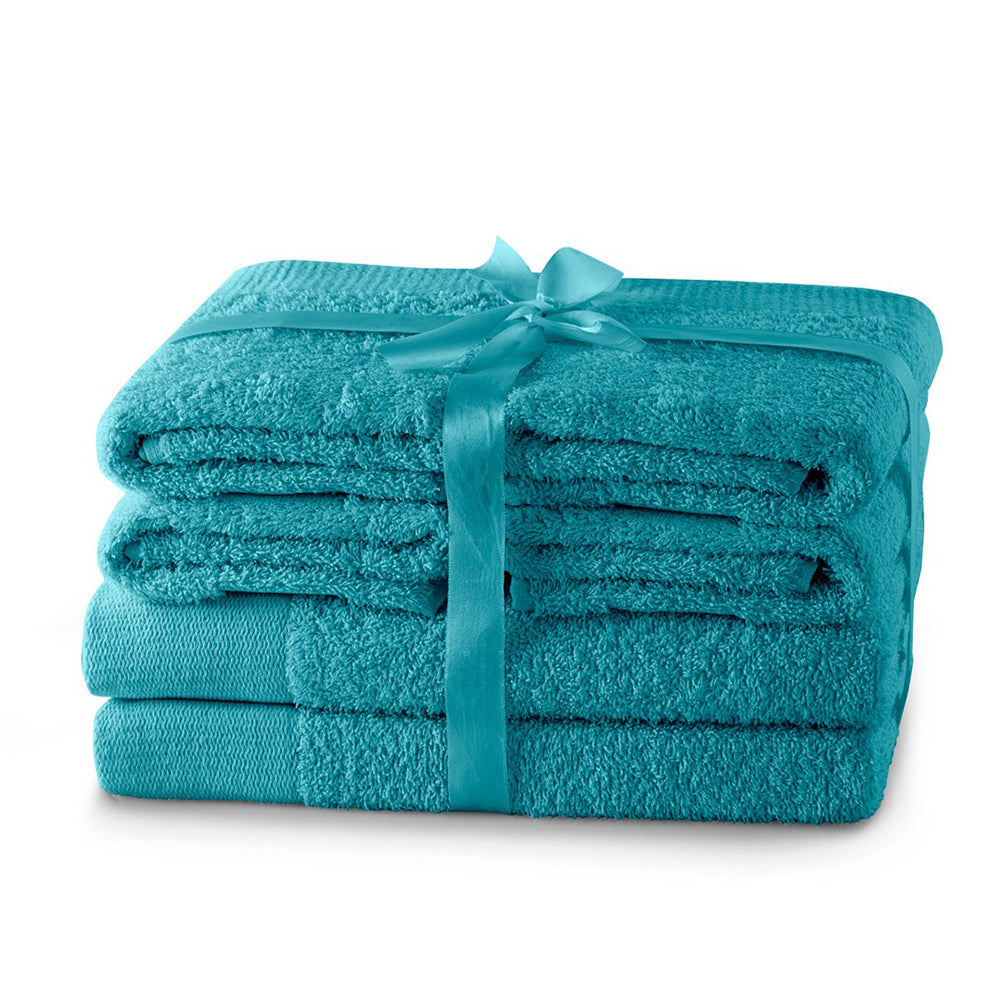 Set 6 prosoape de baie stil modern din bumbac 100%, 450 g/mp, Amari, 2x70x140 cm, 4x50x100 cm, turcoaz