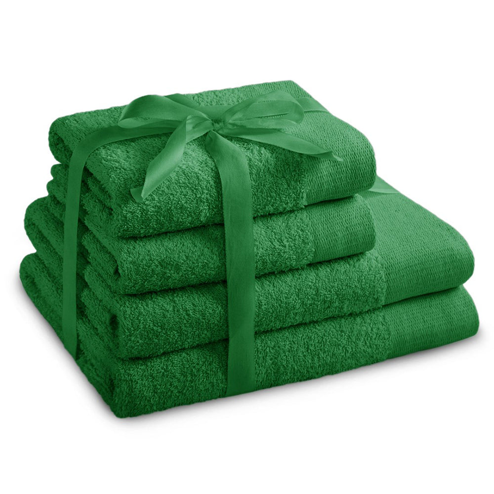 Set 4 prosoape de baie stil modern din bumbac 100%, 450 g/mp, Amari, 2x70x140 cm, 2x50x100 cm, verde