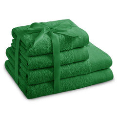 Set 4 prosoape de baie stil modern din bumbac 100%, 450 g/mp, Amari, 2x70x140 cm, 2x50x100 cm, verde