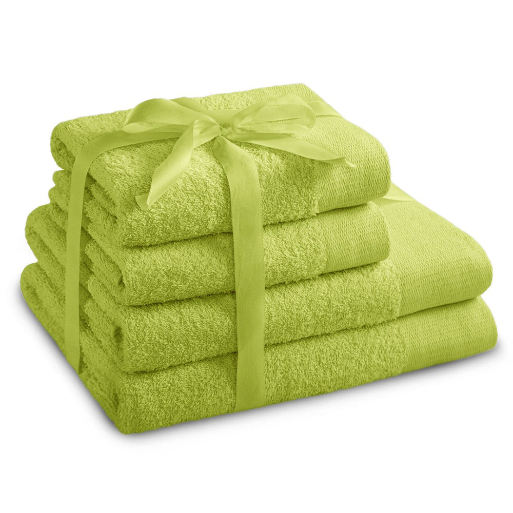 Set 4 prosoape de baie stil modern din bumbac 100%, 450 g/mp, Amari, 2x70x140 cm, 2x50x100 cm, vernil