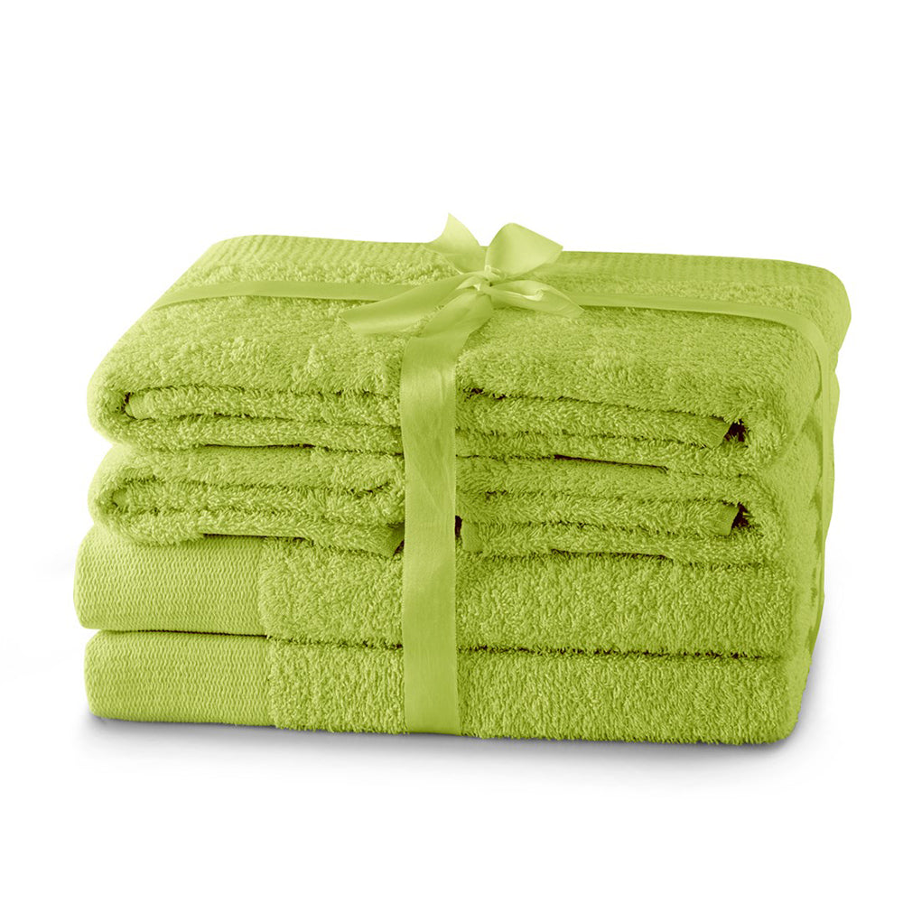 Set 6 prosoape de baie stil modern din bumbac 100%, 450 g/mp, Amari, 2x70x140 cm, 4x50x100 cm, vernil