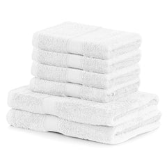 Set 6 prosoape de baie cu bordura brodata din bumbac, Bamby, 425 g/mp, 2x70x140 cm, 4x50x100 cm, alb