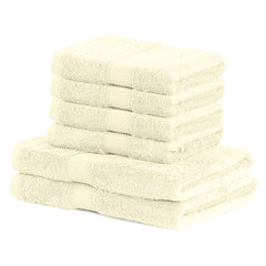 Set 6 prosoape de baie cu bordura brodata din bumbac, Bamby, 425 g/mp, 2x70x140 cm, 4x50x100 cm, ecru