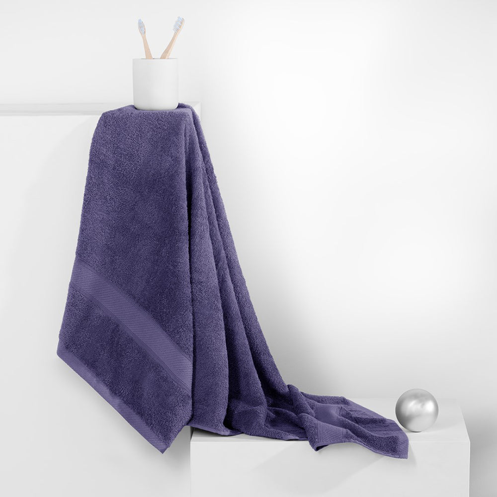 Set 6 prosoape de baie cu bordura brodata din bumbac, Bamby, 425 g/mp, 2x70x140 cm, 4x50x100 cm, mov