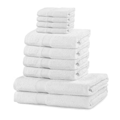 Set 10 prosoape de baie cu bordura simpla, bumbac 100%, 525 g/mp, Marina, 2x70x140 cm, 4x50x100 cm, 4x30x50 cm, alb