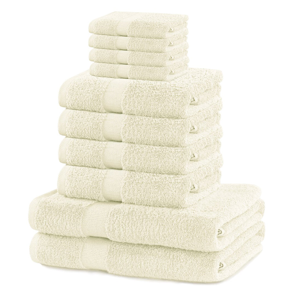 Set 10 prosoape de baie cu bordura simpla, bumbac 100%, 525 g/mp, Marina, 2x70x140 cm, 4x50x100 cm, 4x30x50 cm, ecru