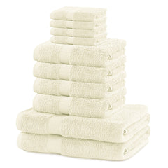 Set 10 prosoape de baie cu bordura simpla, bumbac 100%, 525 g/mp, Marina, 2x70x140 cm, 4x50x100 cm, 4x30x50 cm, ecru