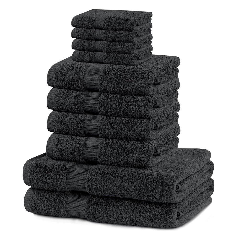 Set 10 prosoape de baie cu bordura simpla, bumbac 100%, 525 g/mp, Marina, 2x70x140 cm, 4x50x100 cm, 4x30x50 cm, gri inchis