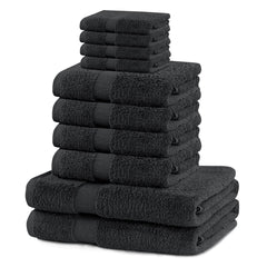 Set 10 prosoape de baie cu bordura simpla, bumbac 100%, 525 g/mp, Marina, 2x70x140 cm, 4x50x100 cm, 4x30x50 cm, gri inchis