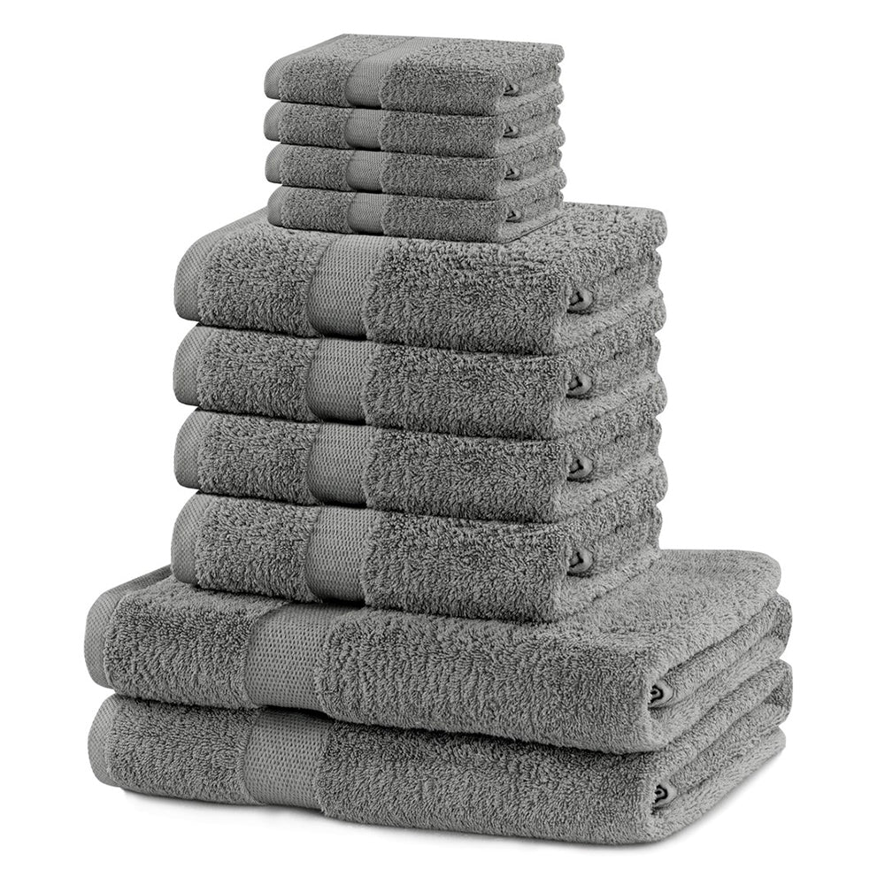 Set 10 prosoape de baie cu bordura simpla, bumbac 100%, 525 g/mp, Marina, 2x70x140 cm, 4x50x100 cm, 4x30x50 cm, gri