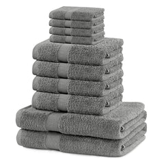 Set 10 prosoape de baie cu bordura simpla, bumbac 100%, 525 g/mp, Marina, 2x70x140 cm, 4x50x100 cm, 4x30x50 cm, gri