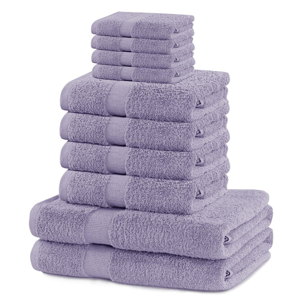 Set 10 prosoape de baie cu bordura simpla, bumbac 100%, 525 g/mp, Marina, 2x70x140 cm, 4x50x100 cm, 4x30x50 cm, lila