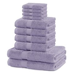 Set 10 prosoape de baie cu bordura simpla, bumbac 100%, 525 g/mp, Marina, 2x70x140 cm, 4x50x100 cm, 4x30x50 cm, lila