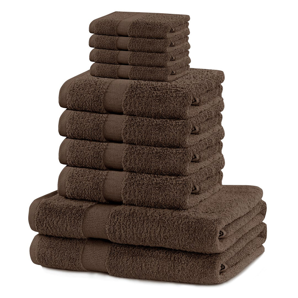 Set 10 prosoape de baie cu bordura simpla, bumbac 100%, 525 g/mp, Marina, 2x70x140 cm, 4x50x100 cm, 4x30x50 cm, maro