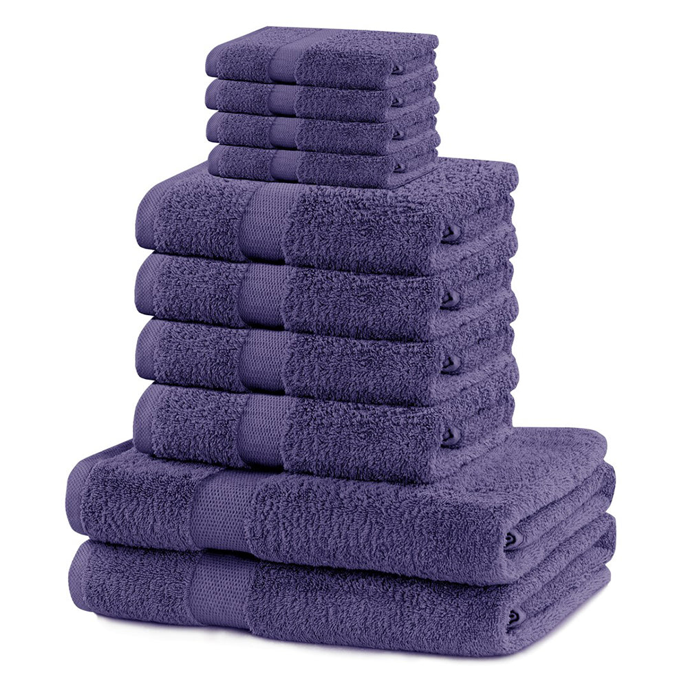 Set 10 prosoape de baie cu bordura simpla, bumbac 100%, 525 g/mp, Marina, 2x70x140 cm, 4x50x100 cm, 4x30x50 cm, mov