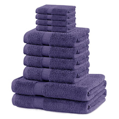 Set 10 prosoape de baie cu bordura simpla, bumbac 100%, 525 g/mp, Marina, 2x70x140 cm, 4x50x100 cm, 4x30x50 cm, mov