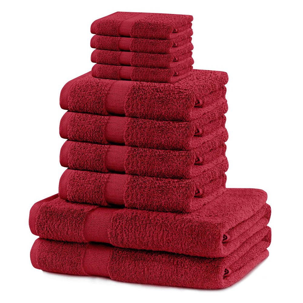Set 10 prosoape de baie cu bordura simpla, bumbac 100%, 525 g/mp, Marina, 2x70x140 cm, 4x50x100 cm, 4x30x50 cm, rosu