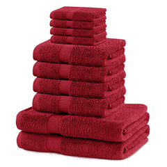 Set 10 prosoape de baie cu bordura simpla, bumbac 100%, 525 g/mp, Marina, 2x70x140 cm, 4x50x100 cm, 4x30x50 cm, rosu