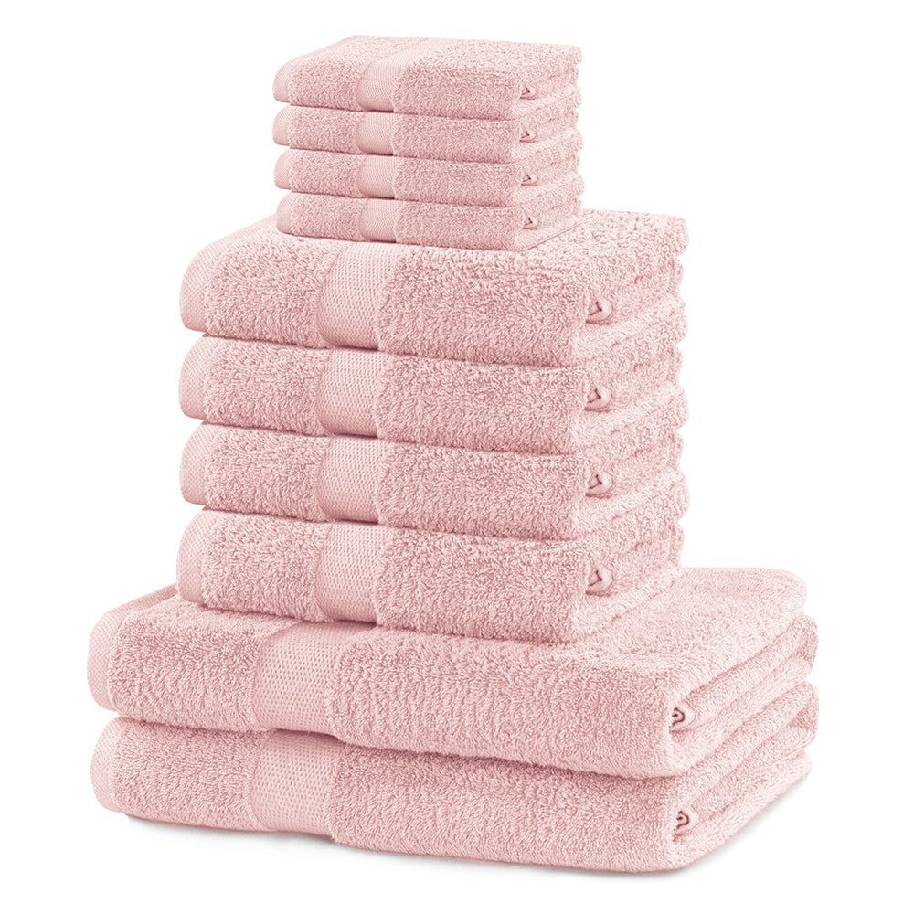 Set 10 prosoape de baie cu bordura simpla, bumbac 100%, 525 g/mp, Marina, 2x70x140 cm, 4x50x100 cm, 4x30x50 cm, roz pudra
