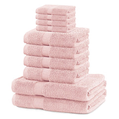 Set 10 prosoape de baie cu bordura simpla, bumbac 100%, 525 g/mp, Marina, 2x70x140 cm, 4x50x100 cm, 4x30x50 cm, roz pudra