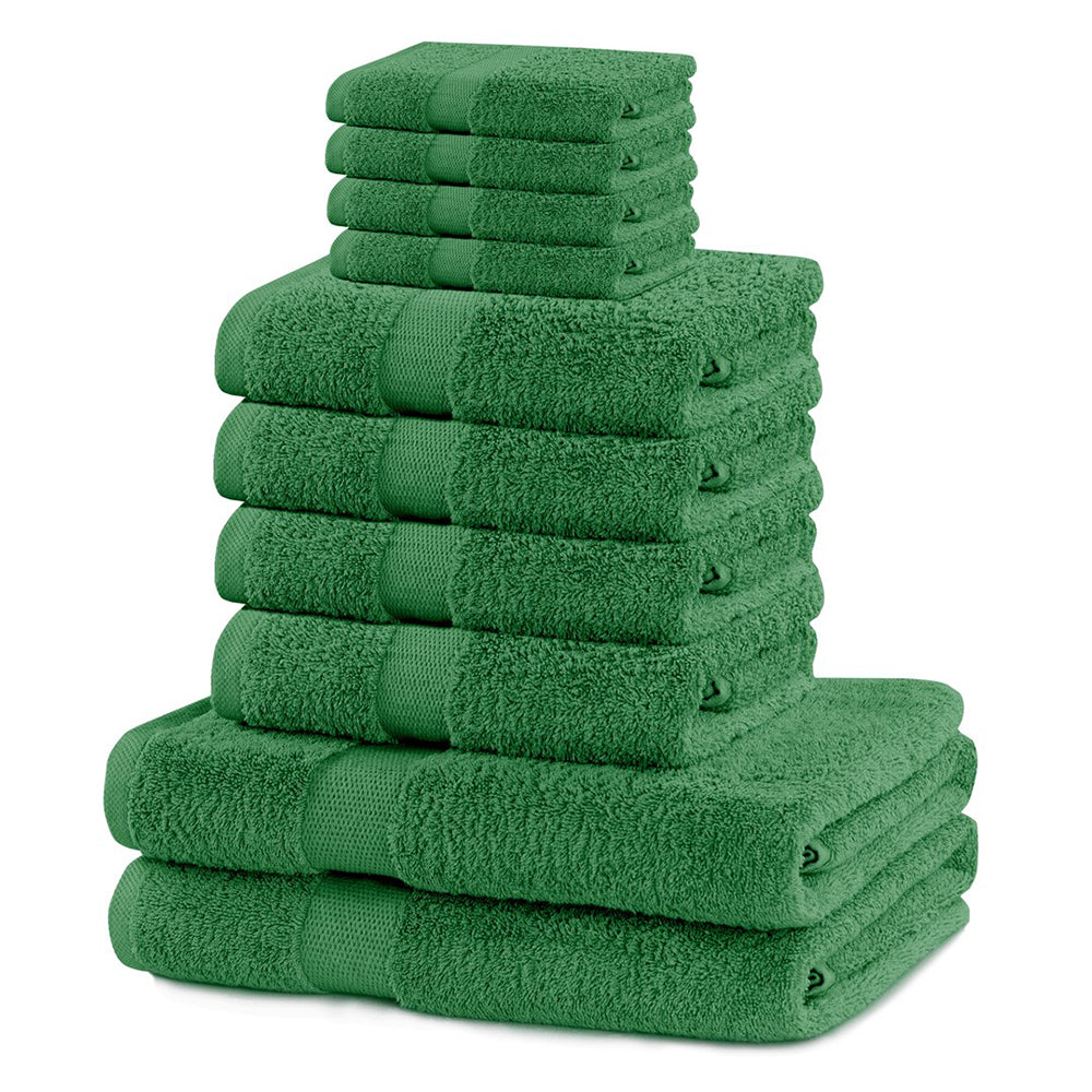 Set 10 prosoape de baie cu bordura simpla, bumbac 100%, 525 g/mp, Marina, 2x70x140 cm, 4x50x100 cm, 4x30x50 cm, verde