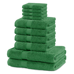 Set 10 prosoape de baie cu bordura simpla, bumbac 100%, 525 g/mp, Marina, 2x70x140 cm, 4x50x100 cm, 4x30x50 cm, verde