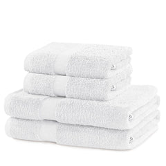 Set 4 prosoape de baie cu bordura simpla, bumbac 100%, 525 g/mp, Marina, 2x70x140 cm, 2x50x100 cm, alb