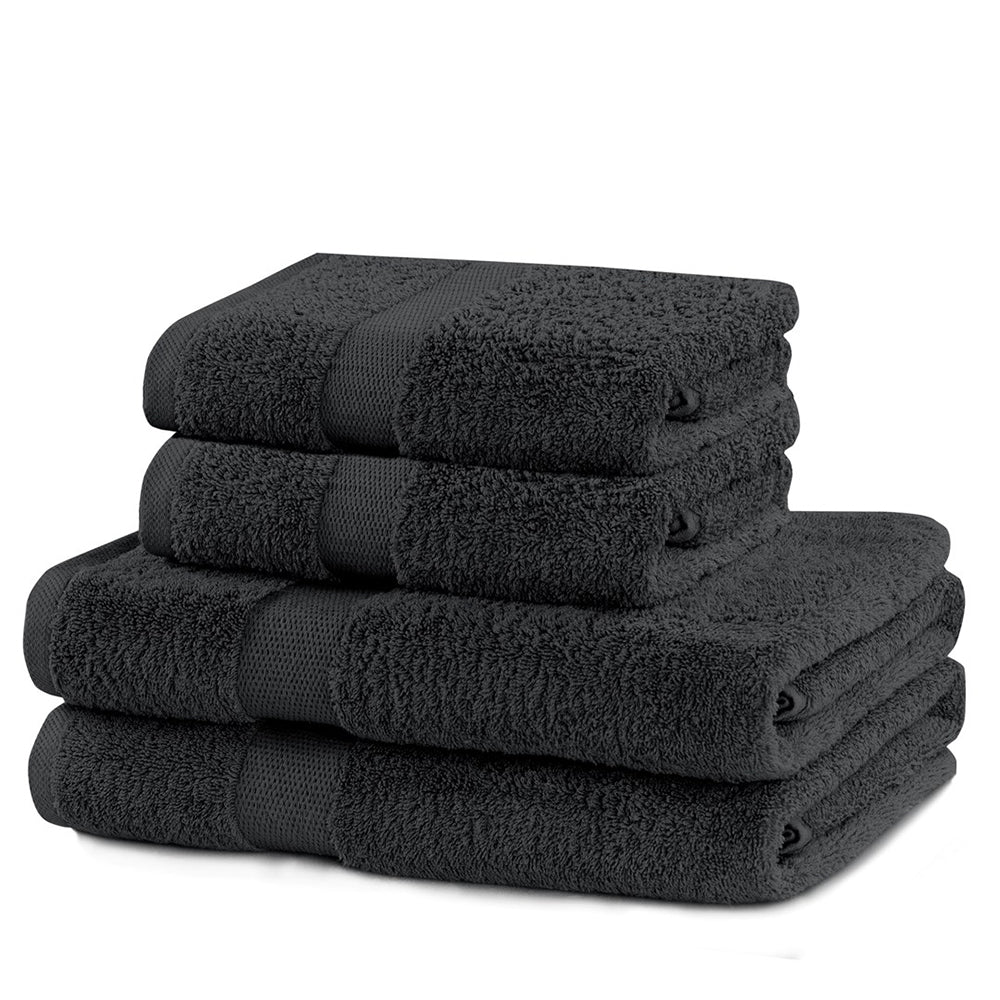 Set 4 prosoape de baie cu bordura simpla, bumbac 100%, 525 g/mp, Marina, 2x70x140 cm, 2x50x100 cm, gri inchis