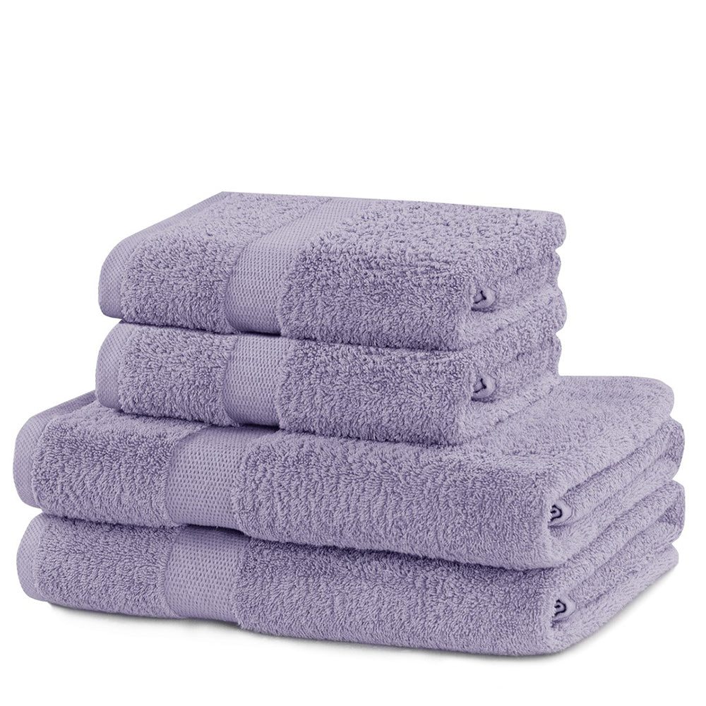 Set 4 prosoape de baie cu bordura simpla, bumbac 100%, 525 g/mp, Marina, 2x70x140 cm, 2x50x100 cm, lila