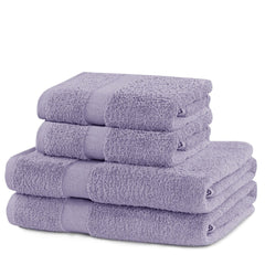 Set 4 prosoape de baie cu bordura simpla, bumbac 100%, 525 g/mp, Marina, 2x70x140 cm, 2x50x100 cm, lila