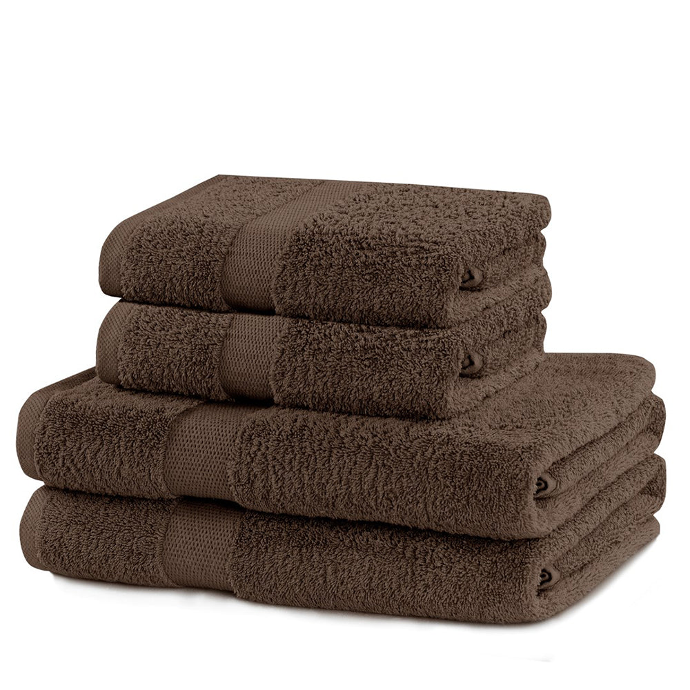 Set 4 prosoape de baie cu bordura simpla, bumbac 100%, 525 g/mp, Marina, 2x70x140 cm, 2x50x100 cm, maro