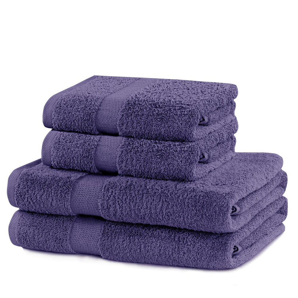 Set 4 prosoape de baie cu bordura simpla, bumbac 100%, 525 g/mp, Marina, 2x70x140 cm, 2x50x100 cm, mov