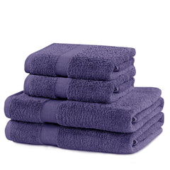 Set 4 prosoape de baie cu bordura simpla, bumbac 100%, 525 g/mp, Marina, 2x70x140 cm, 2x50x100 cm, mov