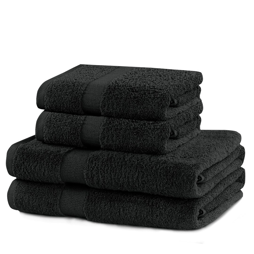 Set 4 prosoape de baie cu bordura simpla, bumbac 100%, 525 g/mp, Marina, 2x70x140 cm, 2x50x100 cm, negru