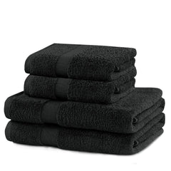Set 4 prosoape de baie cu bordura simpla, bumbac 100%, 525 g/mp, Marina, 2x70x140 cm, 2x50x100 cm, negru