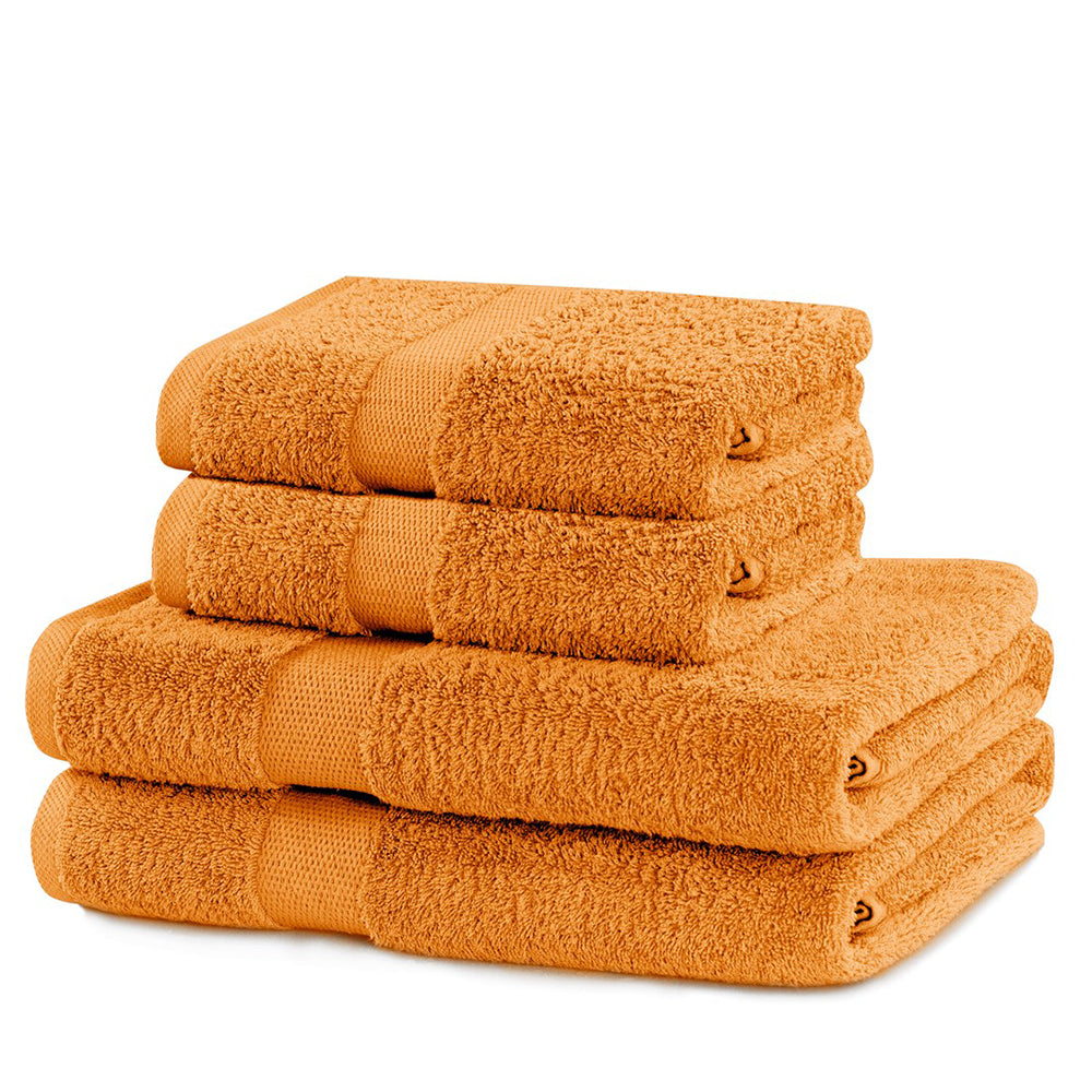 Set 4 prosoape de baie cu bordura simpla, bumbac 100%, 525 g/mp, Marina, 2x70x140 cm, 2x50x100 cm, portocaliu