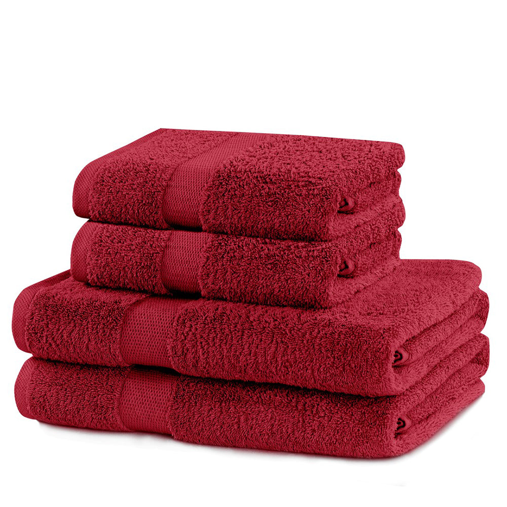 Set 4 prosoape de baie cu bordura simpla, bumbac 100%, 525 g/mp, Marina, 2x70x140 cm, 2x50x100 cm, rosu