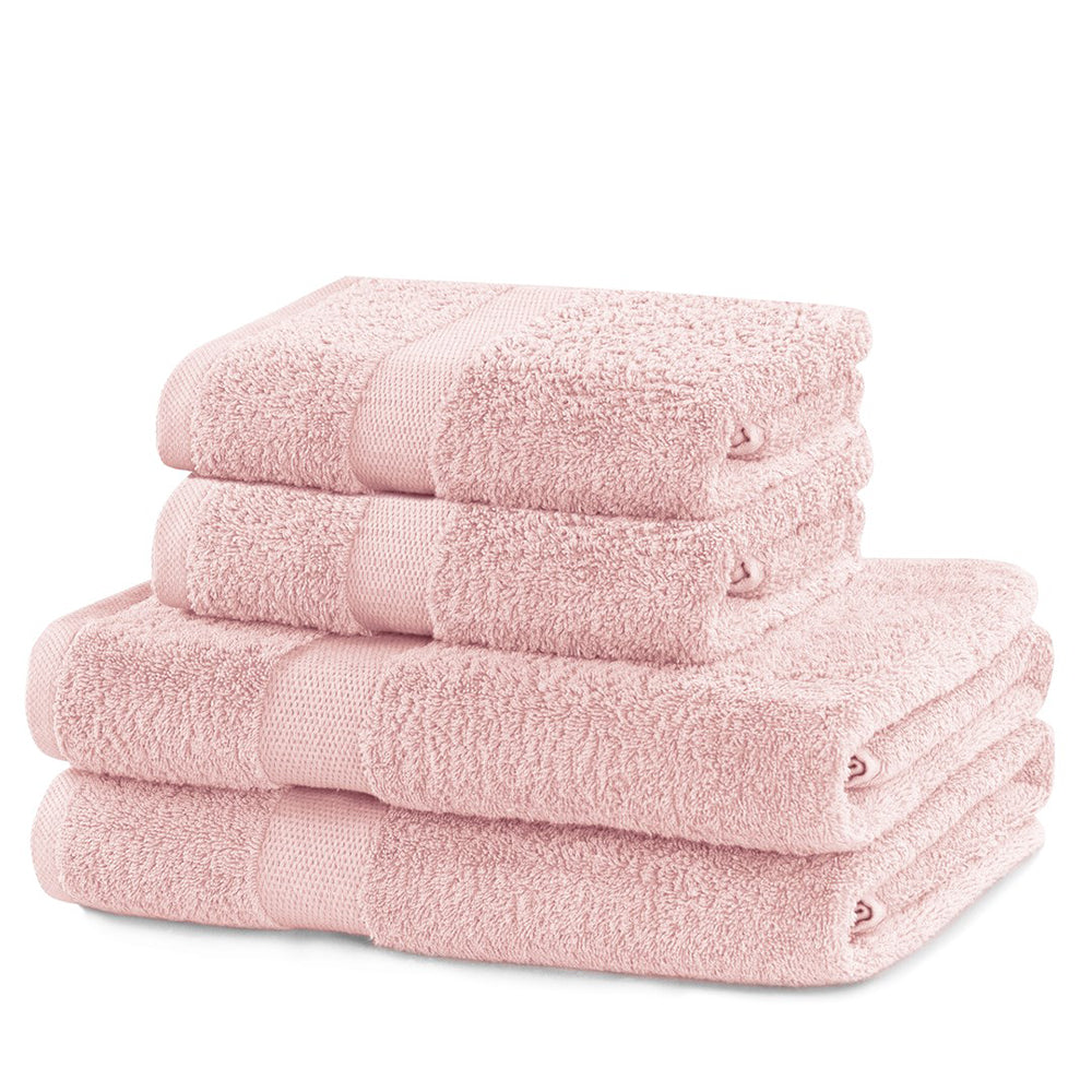 Set 4 prosoape de baie cu bordura simpla, bumbac 100%, 525 g/mp, Marina, 2x70x140 cm, 2x50x100 cm, roz pudra