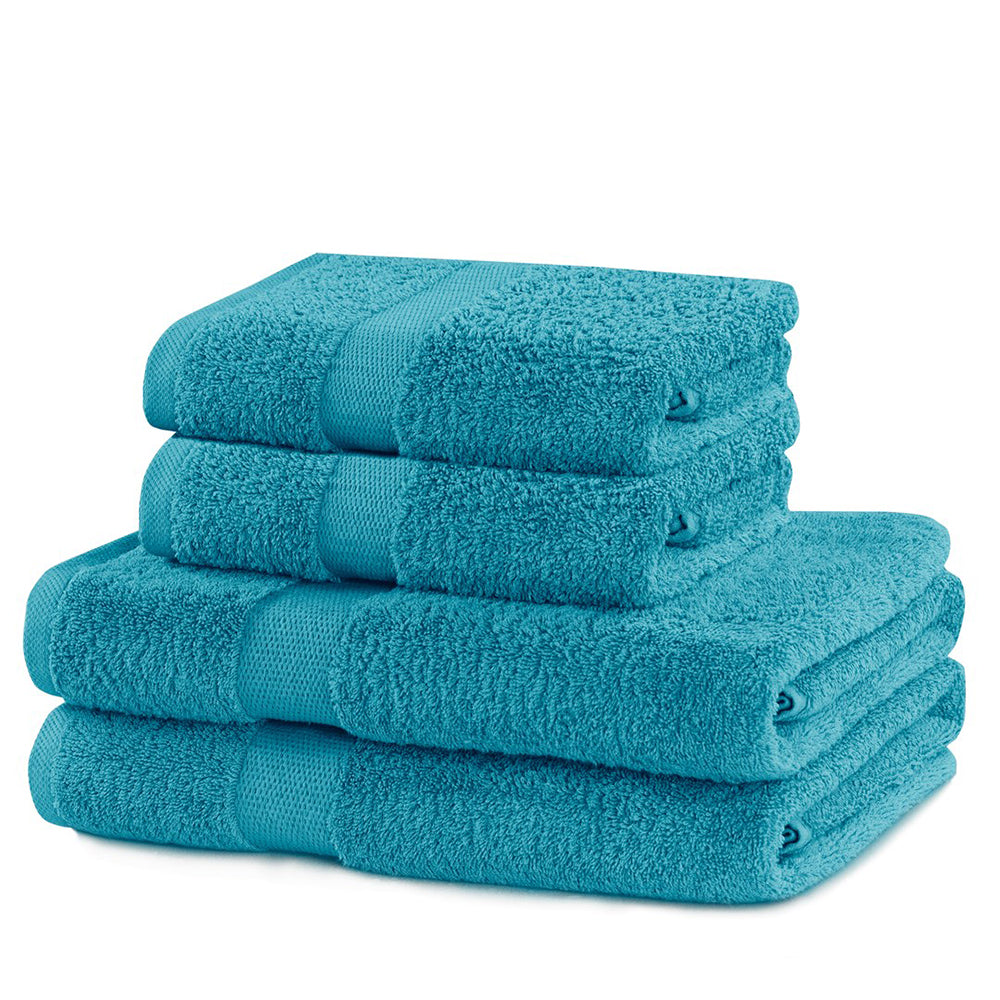 Set 4 prosoape de baie cu bordura simpla, bumbac 100%, 525 g/mp, Marina, 2x70x140 cm, 2x50x100 cm, turcoaz