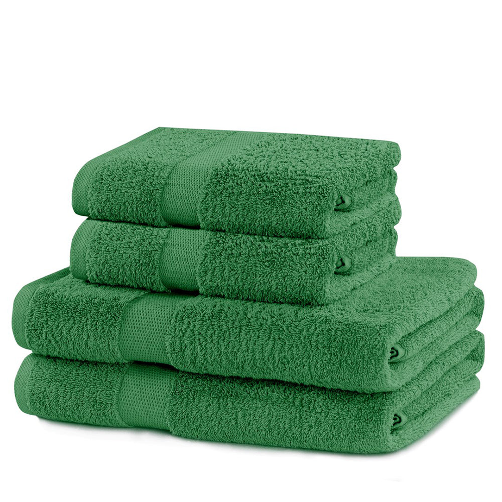 Set 4 prosoape de baie cu bordura simpla, bumbac 100%, 525 g/mp, Marina, 2x70x140 cm, 2x50x100 cm, verde